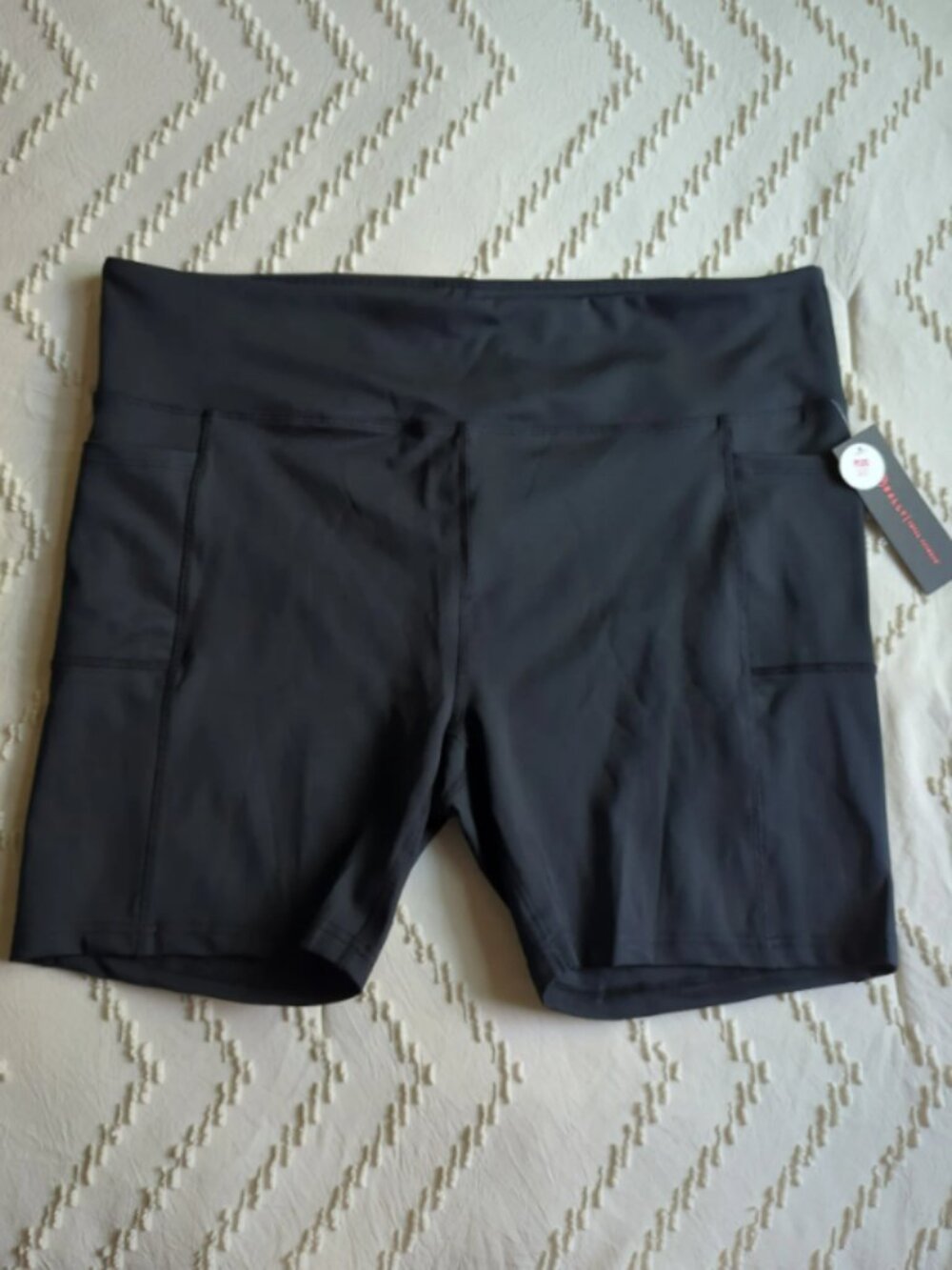 Bally Total Fitness Women's Plus Size Tummy Control Pocket Bike Shorts Black 3X